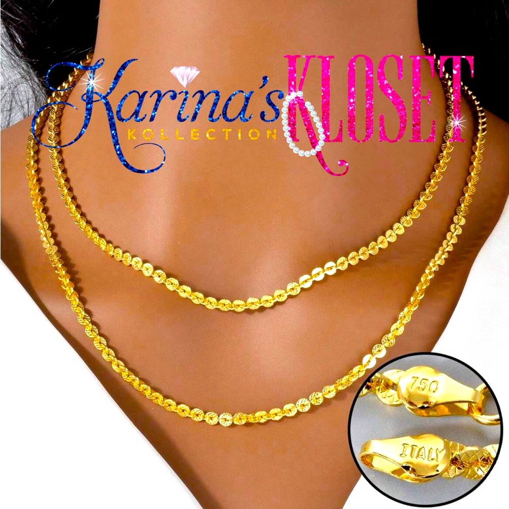750 Italian Gold Embossed Necklace | NWT | Elegant & Modern Stainless Steel